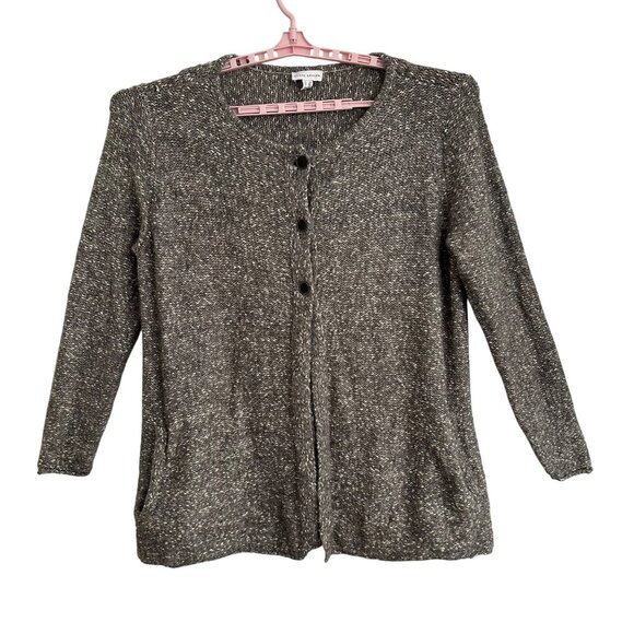 Susan Graver Sweaters - Susan Graver Women's Sweater 2X Marled Knit Button-Front Cardigan Gray Academia